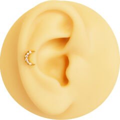 Ay Zirkon 6x1.2mm Gold Çelik Labret Piercing, Tragus-Helix-Kıkırdak