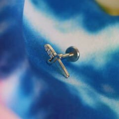 Kılıç Zirkon 6x1.2mm Çelik Labret Piercing, Tragus-Helix-Kıkırdak