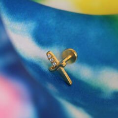 Kılıç Zirkon 6x1.2mm Gold Çelik Labret Piercing, Tragus-Helix-Kıkırdak