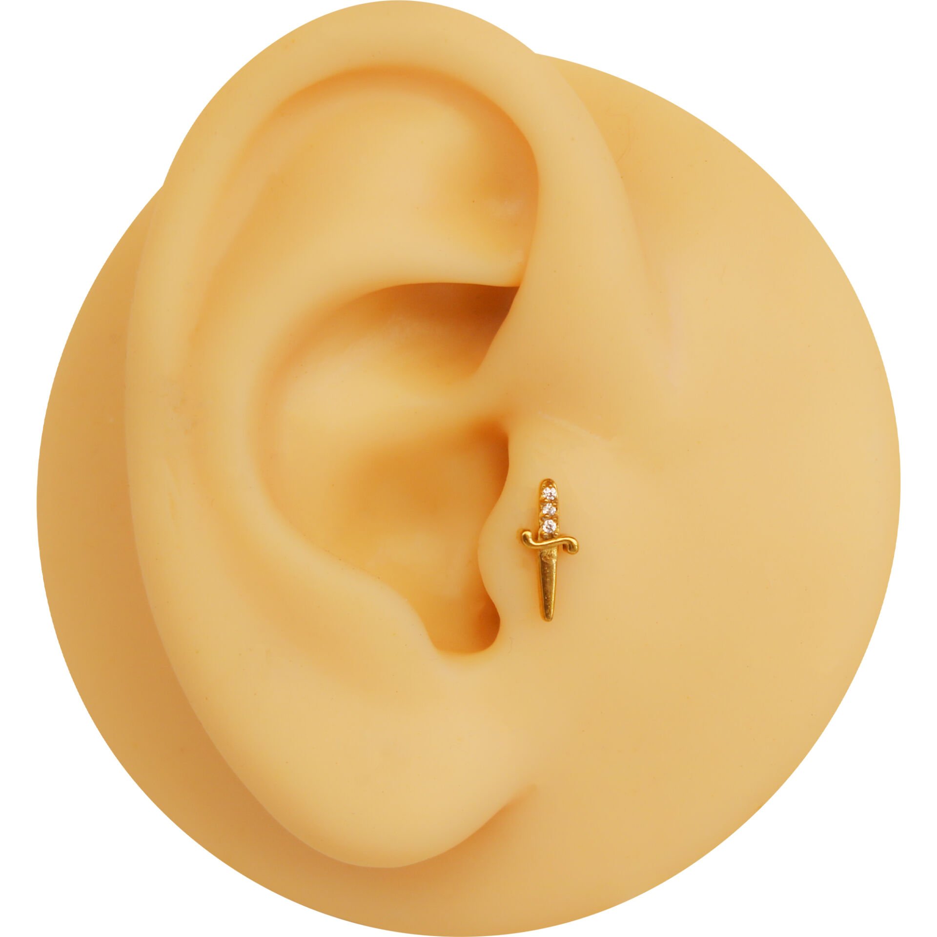 Kılıç Zirkon 6x1.2mm Gold Çelik Labret Piercing, Tragus-Helix-Kıkırdak