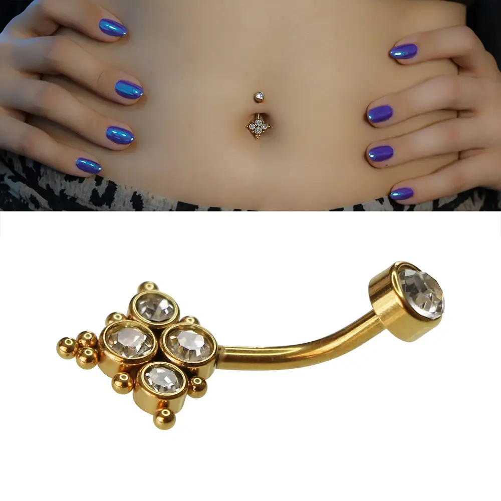 Sharp Shine Model 316L Cerrahi Çelik Gümüş Gold Piercing Yakın Çekim