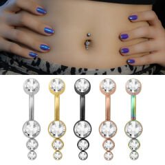 Üç Taşlı Sarkıt Çelik Göbek Piercing / Renk Seçenekli