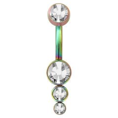 Üç Taşlı Sarkıt Çelik Göbek Piercing / Renk Seçenekli