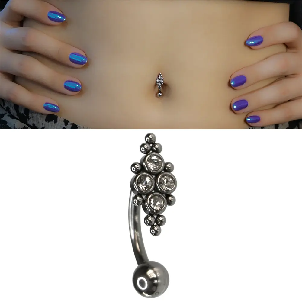 1,6 mm Kalınlıkta Elara Model Cerrahi Çelik Gümüş Renk Göbek Piercing Boyut Detayı