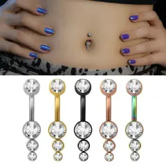 Üç Taşlı Sarkıt Model 316L Cerrahi Çelik Göbek Piercing Renk Seçenekleri