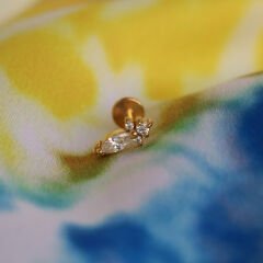 Arma Zirkon 6x1.2mm Gold Çelik Labret Piercing, Tragus-Helix-Kıkırdak