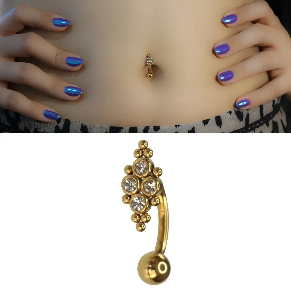 1,6 mm Kalınlıkta Elara Model Cerrahi Çelik Gold Renk Göbek Piercing Boyut Detayı