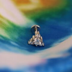 Üçgen Zirkon 6x1.2mm Çelik Labret Piercing, Tragus-Helix-Kıkırdak