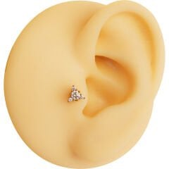 Üçgen Zirkon 6x1.2mm Gold Çelik Labret Piercing, Tragus-Helix-Kıkırdak