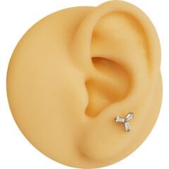 Üç Küp Zirkon 6x1.2mm Çelik Labret Piercing, Tragus-Helix-Kıkırdak