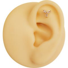 Üç Küp Zirkon 6x1.2mm Gold Çelik Labret Piercing, Tragus-Helix-Kıkırdak