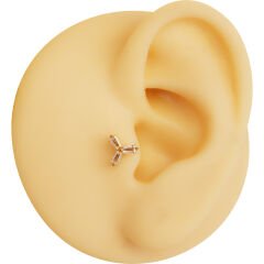 Üç Küp Zirkon 6x1.2mm Gold Çelik Labret Piercing, Tragus-Helix-Kıkırdak