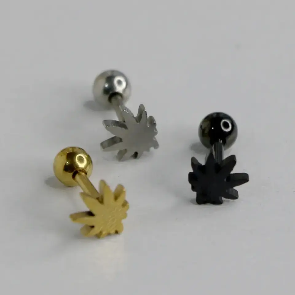 Rebel Leaf Model 316L Cerrahi Çelik Kıkırdak Helix Piercing Sarı Gümüş Siyah Seçenekleri