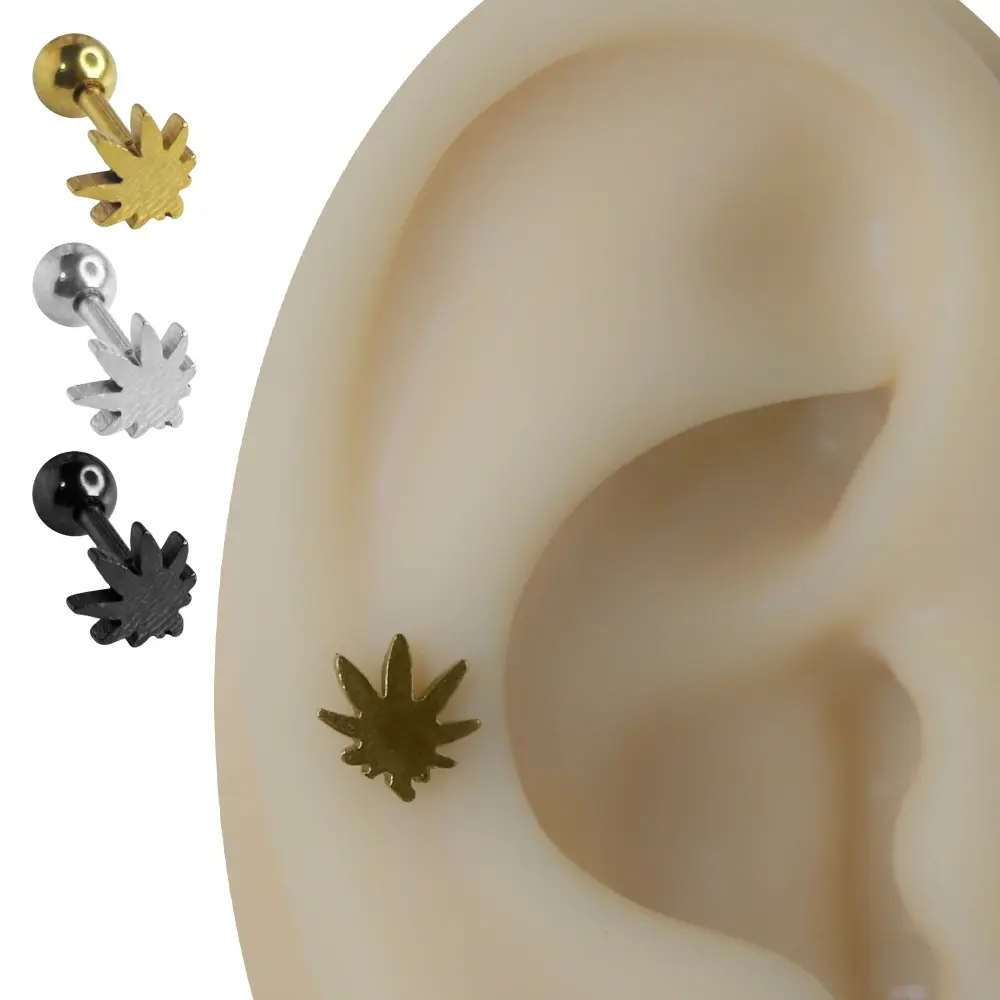 Freedom Leaf - Özgürlük Yaprağı Tasarım 316L Cerrahi Çelik Kıkırdak Helix Piercing Siyah