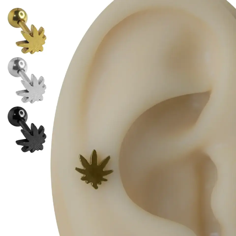 Freedom Leaf - Özgürlük Yaprağı Tasarım 316L Cerrahi Çelik Kıkırdak Helix Piercing Gümüş
