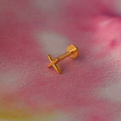 Kutup Yıldızı 7x1.2mm Gold Çelik Labret Piercing, Tragus-Helix-Kıkırdak
