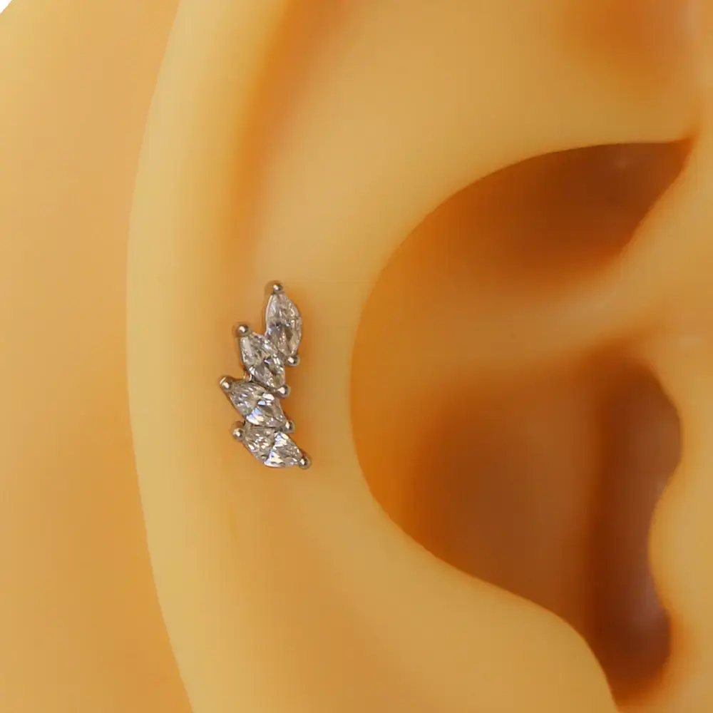Spiral Taç gümüş zirkon taşlı 316L cerrahi çelik tragus piercing flatback