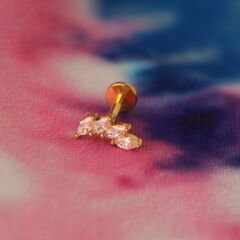 Spiral Taç Zirkon 7x1.2mm Gold Çelik Labret Piercing, Tragus-Helix-Kıkırdak