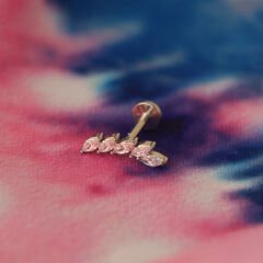 Beş Badem Zirkon 7x1.2mm Çelik Labret Piercing, Tragus-Helix-Kıkırdak