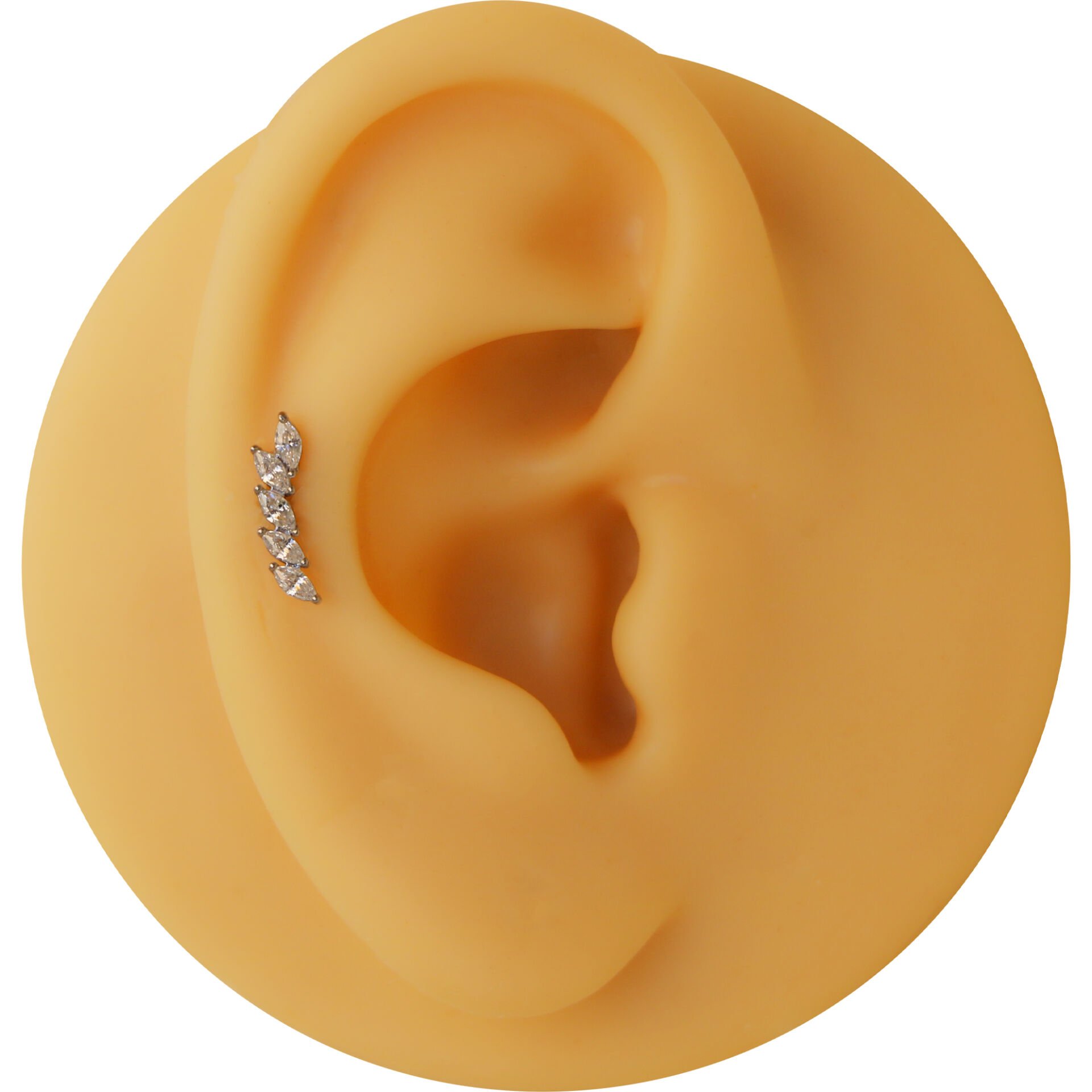 Beş Badem Zirkon 7x1.2mm Çelik Labret Piercing, Tragus-Helix-Kıkırdak