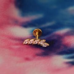 Beş Badem Zirkon 7x1.2mm Gold Çelik Labret Piercing, Tragus-Helix-Kıkırdak