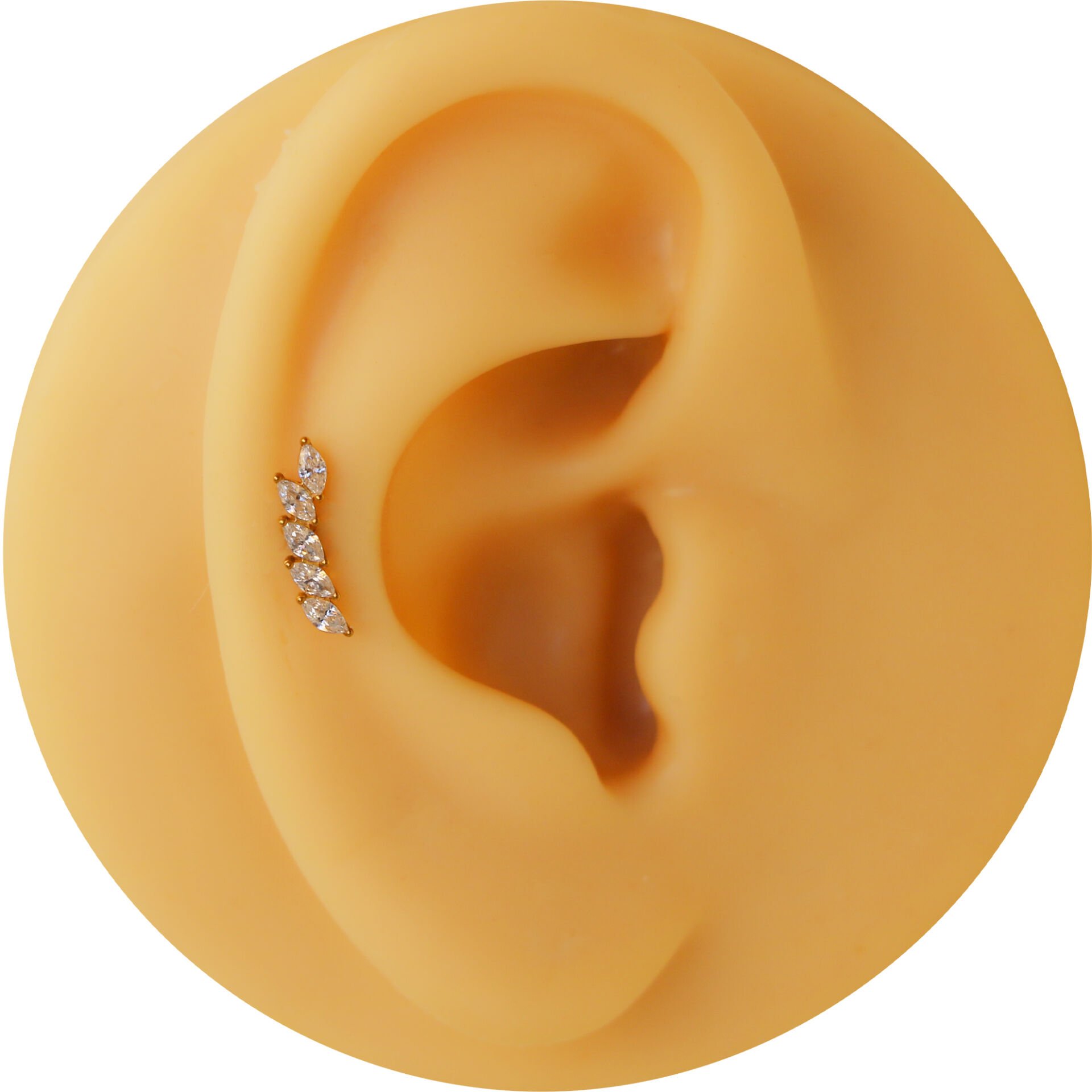 Beş Badem Zirkon 7x1.2mm Gold Çelik Labret Piercing, Tragus-Helix-Kıkırdak