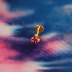Üç Mor Zirkon Taş 6x1.2mm Gold Çelik Labret Piercing, Tragus-Helix-Kıkırdak