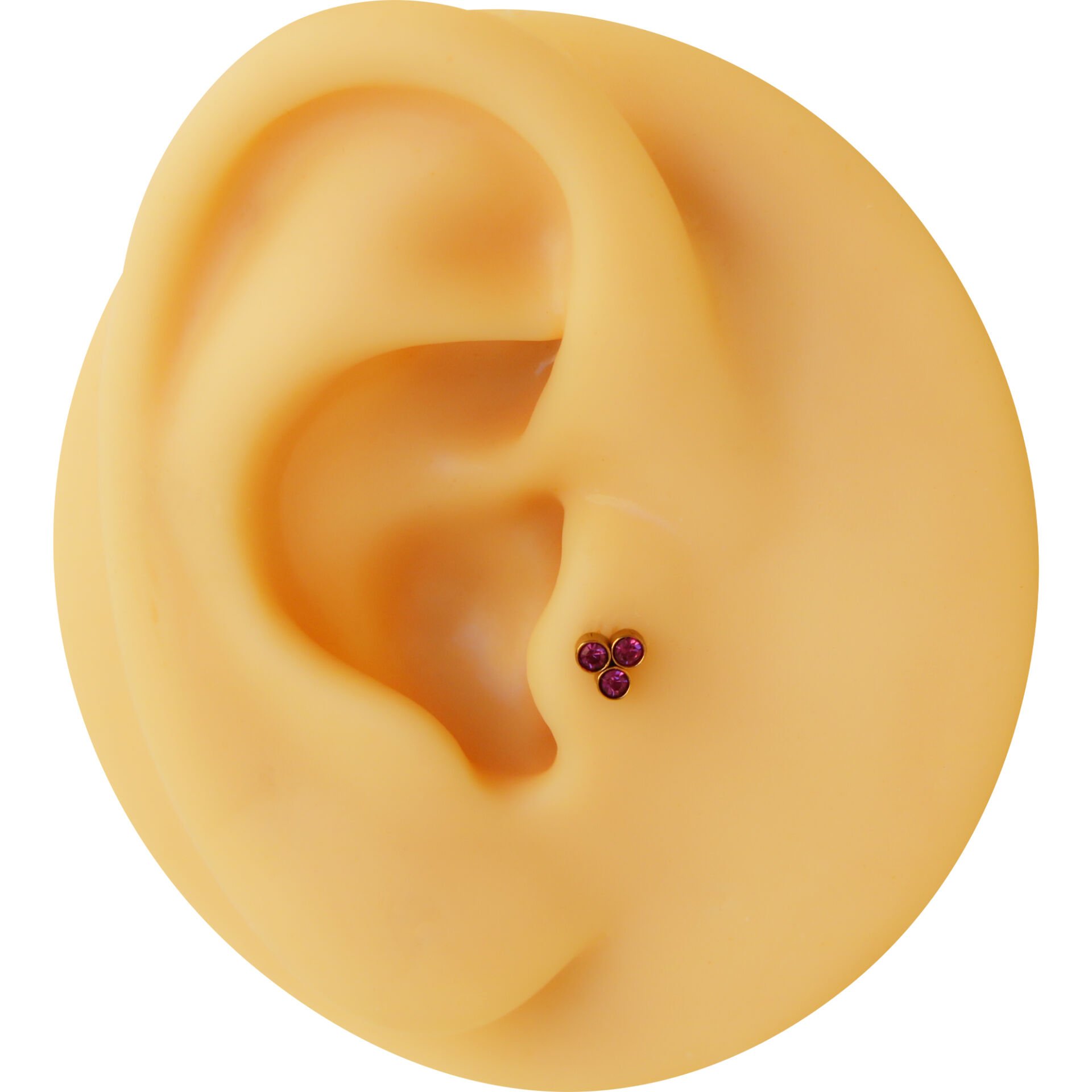 Üç Mor Zirkon Taş 6x1.2mm Gold Çelik Labret Piercing, Tragus-Helix-Kıkırdak