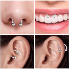 Çelik Yarım Halka Piercing, Tragus-Daith-Helix-Dudak-Septum