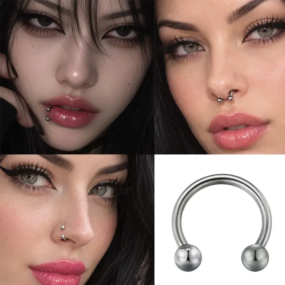 Gümüş toplu yarım halka 316L cerrahi çelik burun dudak kıkırdak piercing