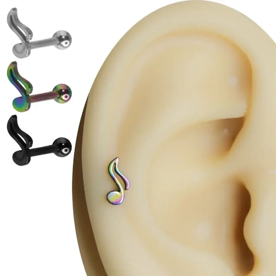 Melody Line Model 316L Cerrahi Çelik Kıkırdak Helix Piercing Nota Figürü Detayı