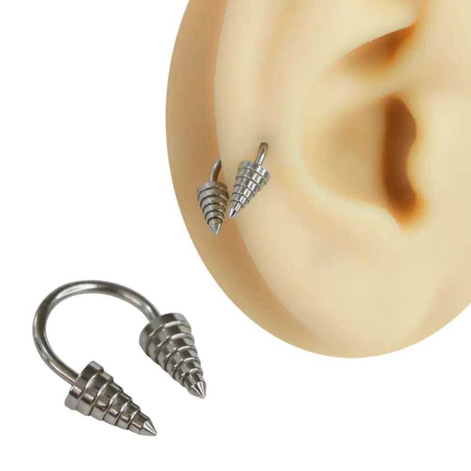 Cerrahi çelik gümüş renkli sivri konik uçlu yarım halka septum ve kıkırdak piercing