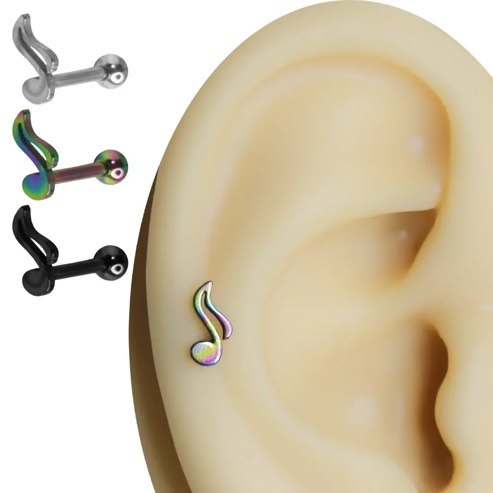 Melody Line - Nota Tasarım 316L Cerrahi Çelik Kıkırdak Helix Piercing Gökkuşağı