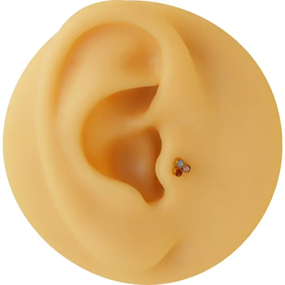 Arkası düz vidalı gökkuşağı renkli taşlı piercing