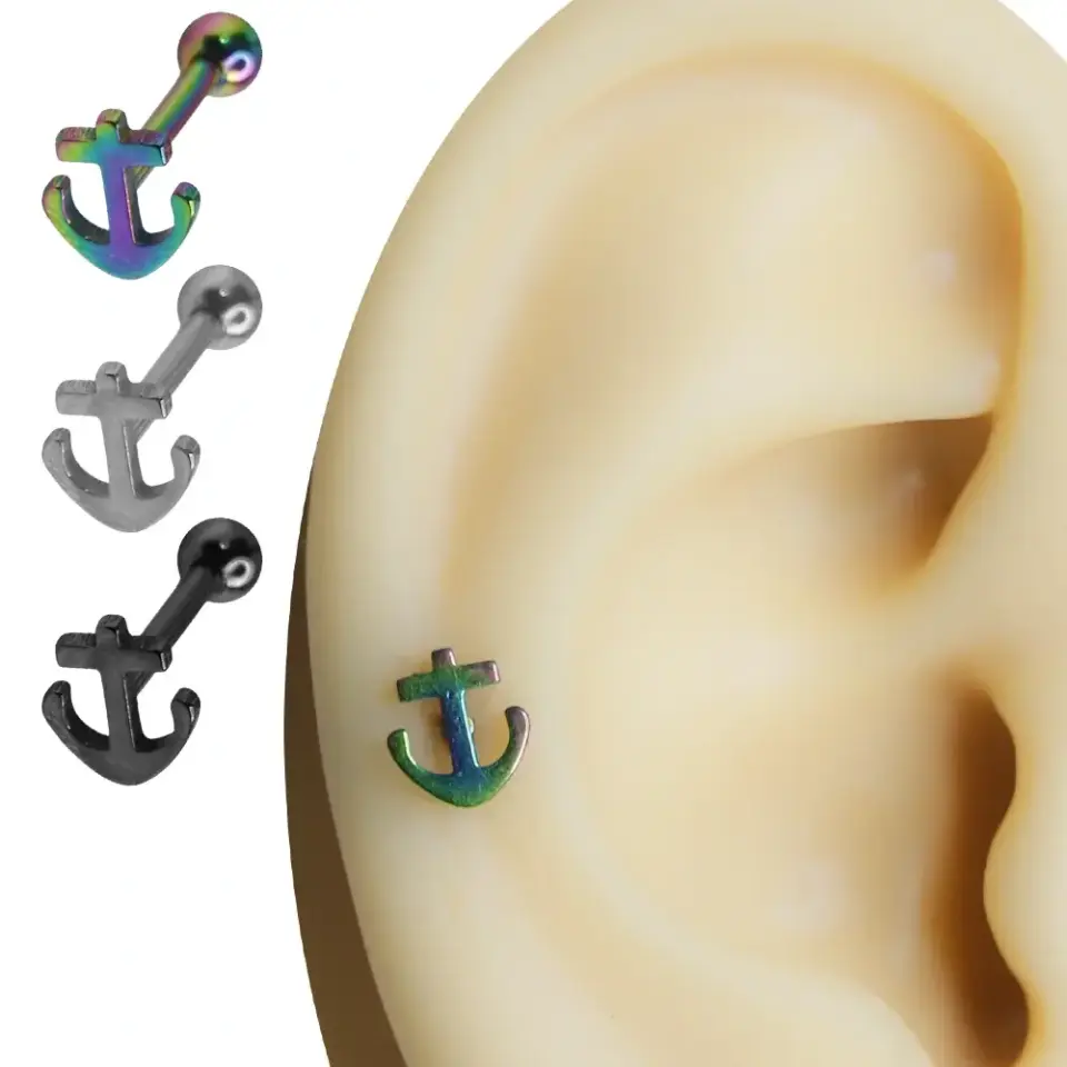 Safe Harbor Model 316L Cerrahi Çelik Kıkırdak Helix Piercing Çapa Figürü Detayı