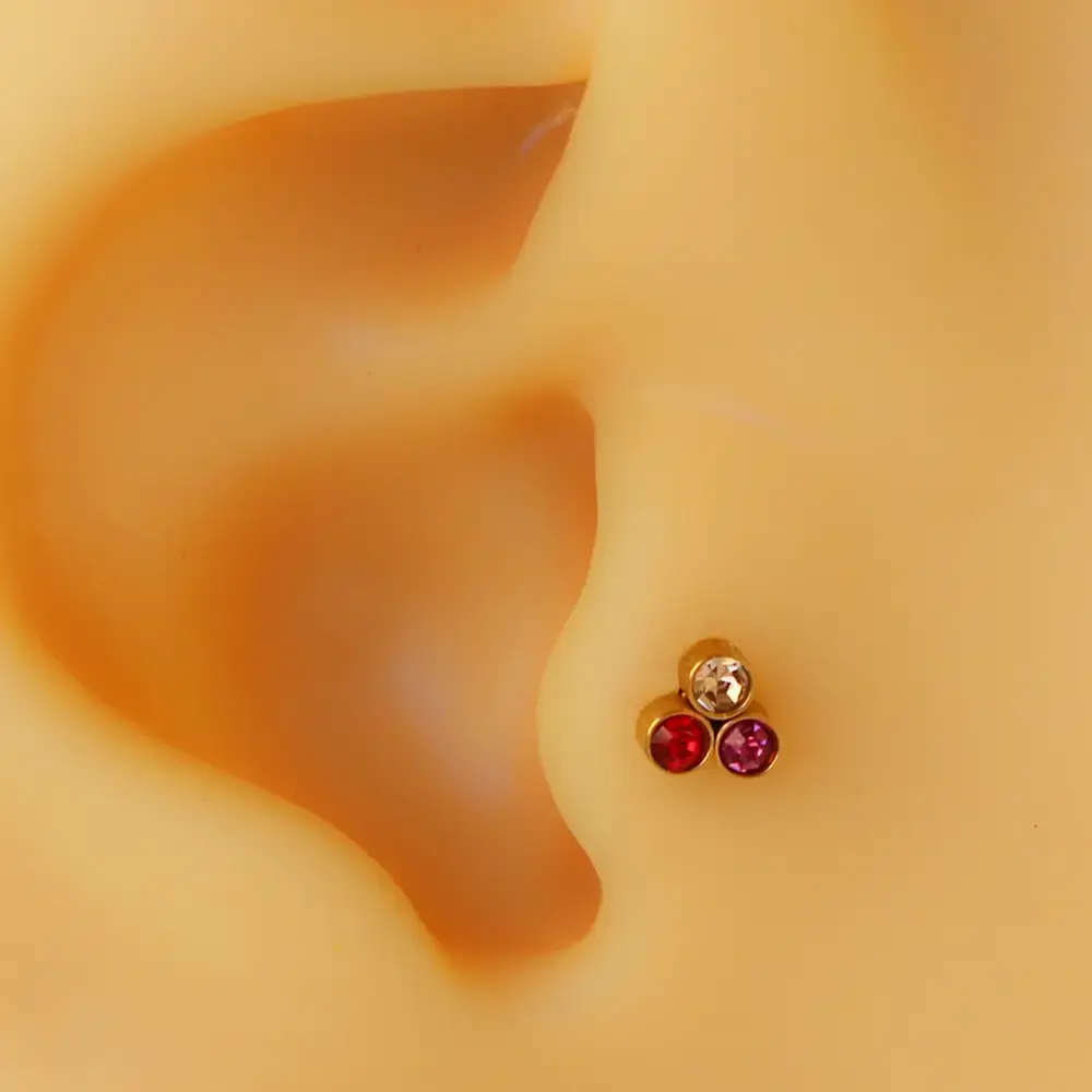 Gold renk çok renkli zirkon taşlı 316L cerrahi çelik tragus piercing