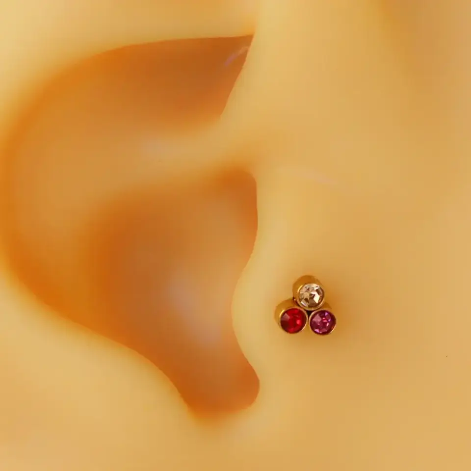 Gold renk çok renkli zirkon taşlı 316L cerrahi çelik tragus piercing