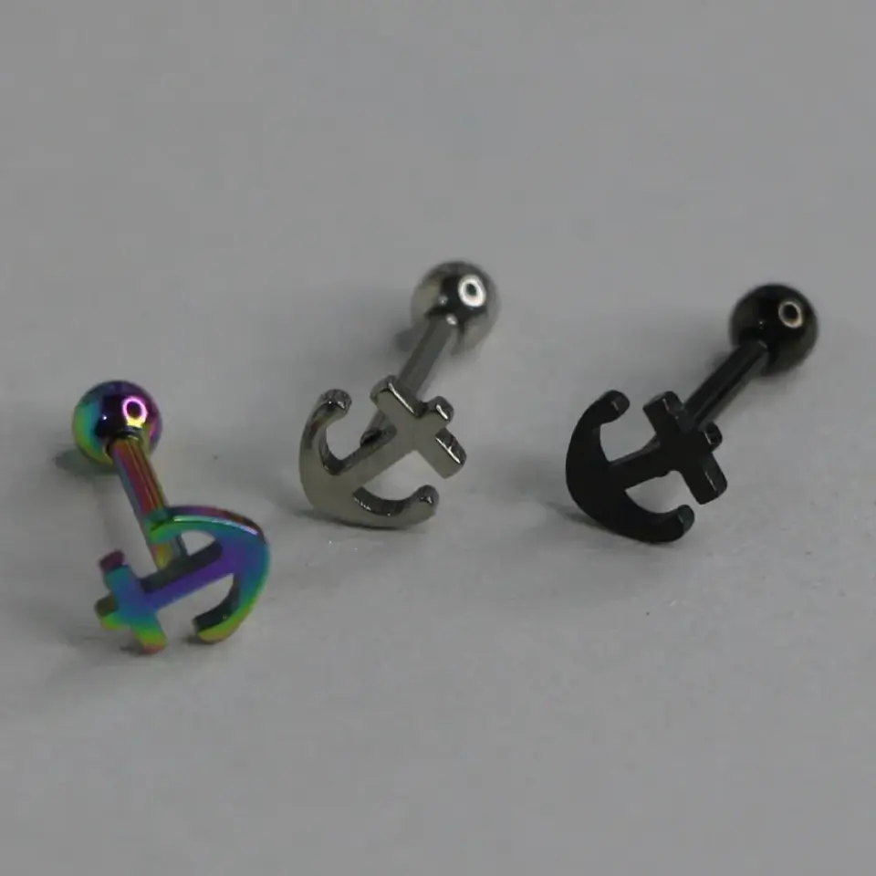 Safe Harbor Çapa Figürlü 316L Cerrahi Çelik Kıkırdak Helix Piercing Tüm Renkler