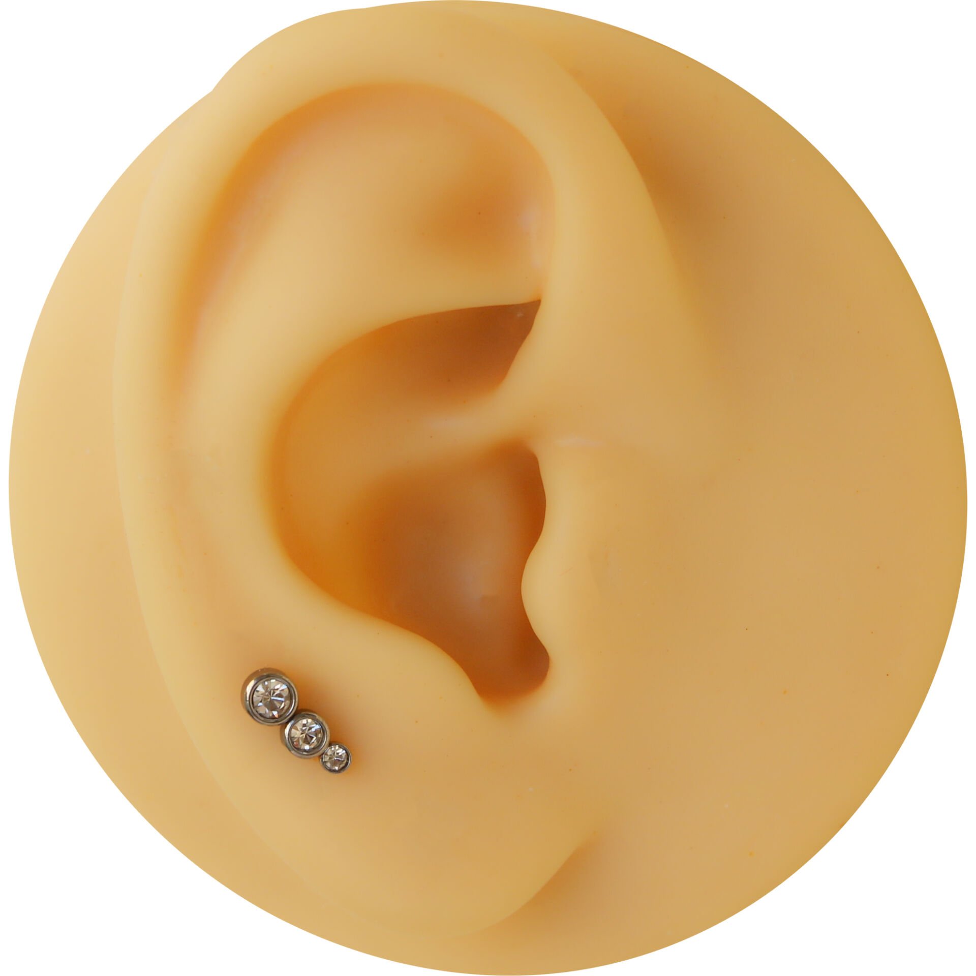 Üç Sıralı Taş 6x1.2mm Çelik Labret Piercing, Tragus-Helix-Kıkırdak