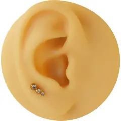 Arkası düz vidalı sarı altın sıralı taşlı piercing