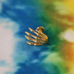 İskelet El 7x1.2mm Gold Çelik Labret Piercing, Tragus-Helix-Kıkırdak