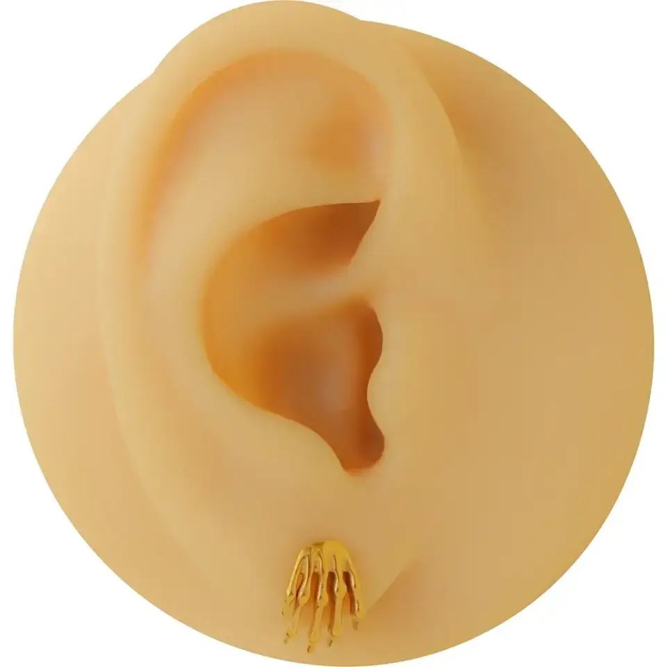 Arkası düz vidalı sistem altın renk iskelet eli kıkırdak piercing