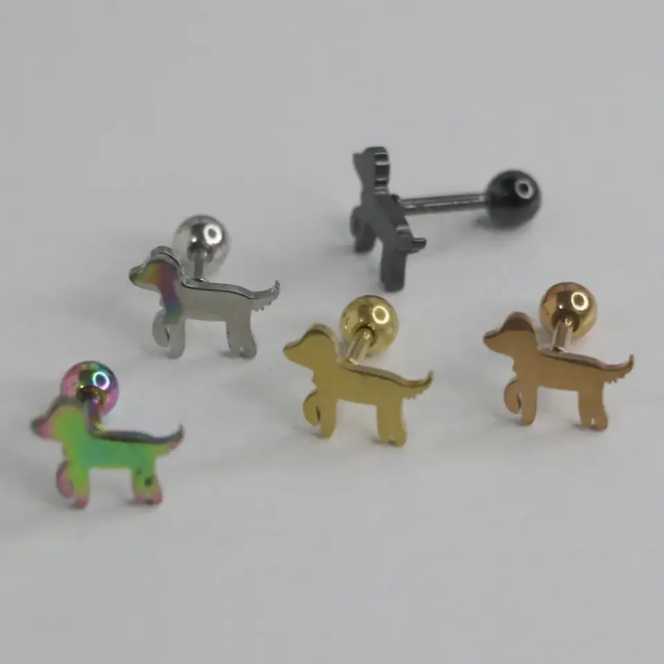 Loyal Friend - Köpek Tasarım 316L Cerrahi Çelik Kıkırdak Helix Piercing Gümüş