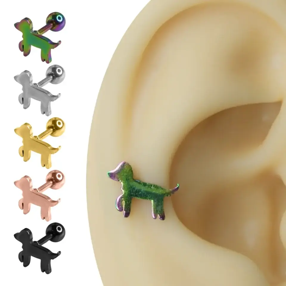 Loyal Friend - Köpek Tasarım 316L Cerrahi Çelik Kıkırdak Helix Piercing Gökkuşağı