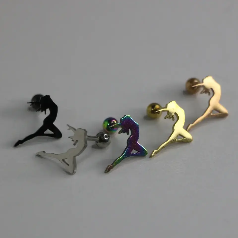 Prima Ballerina Balerin Figürlü 316L Cerrahi Çelik Kıkırdak Helix Piercing Renk Seçenekleri