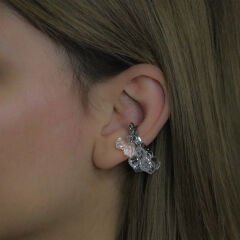 Kristal Taş Demet Detaylı Cerrahi Çelik EarCuff Küpe