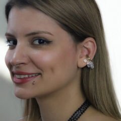 Altın Renk Kristal Taş Demet Detaylı Cerrahi Çelik Ear Cuff Küpe-Titanyum Kaplama