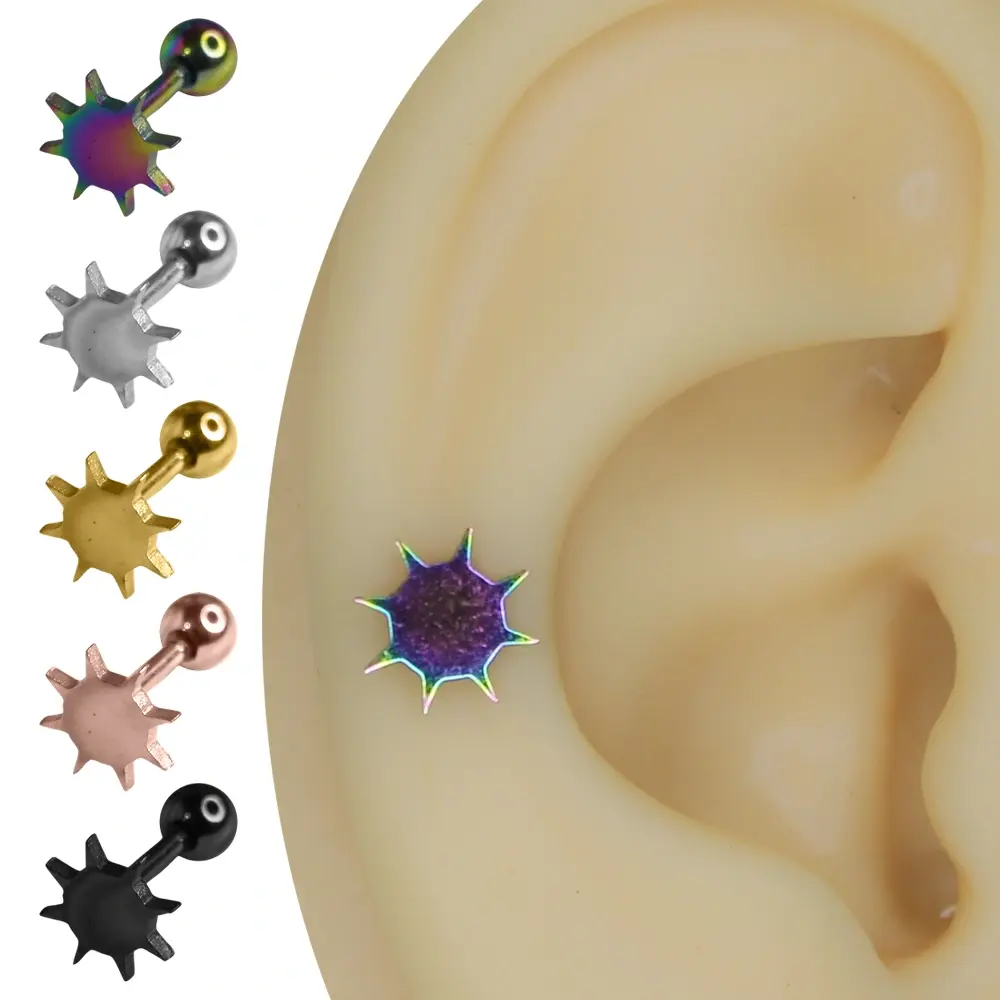 Solar Flare Model 316L Cerrahi Çelik Kıkırdak Helix Piercing Renk Seçenekleri
