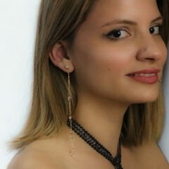 Altın Renk Kristal Taşlı Uzun Zincir 316L Cerrahi Çelik Piercing