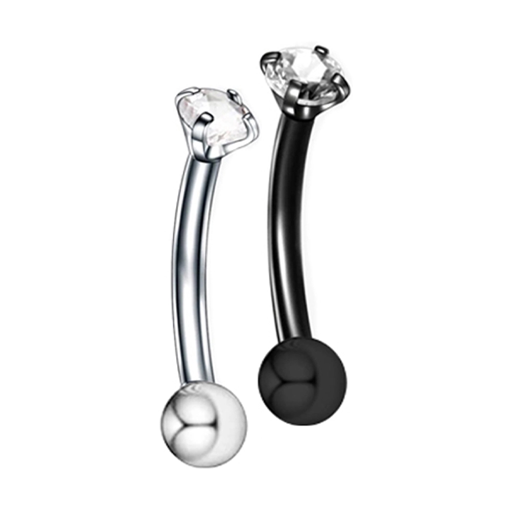 Cerrahi çelik tek zirkon taşlı gümüş ve siyah kavisli kaş piercing